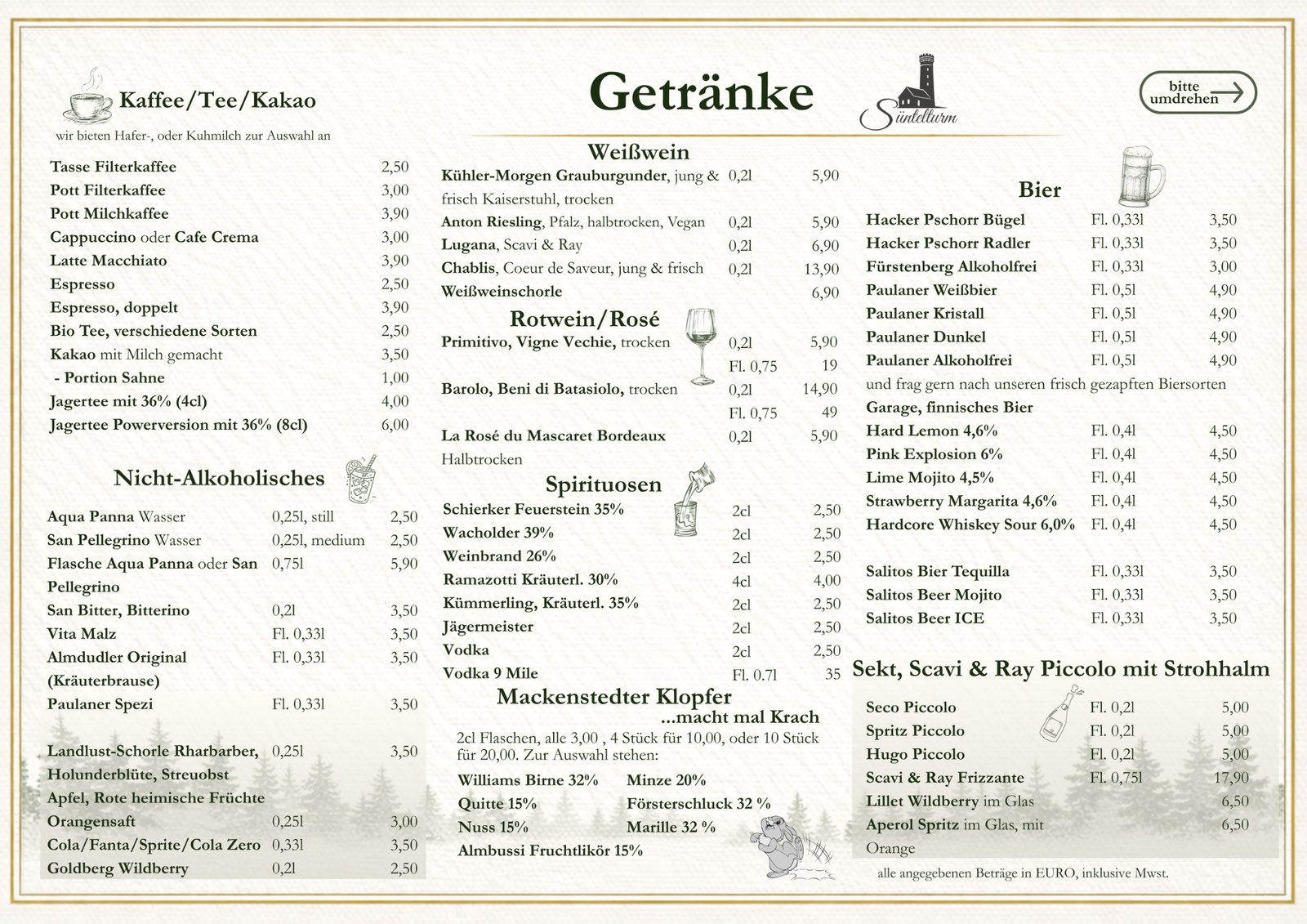 Getränkekarte Süntelturm
