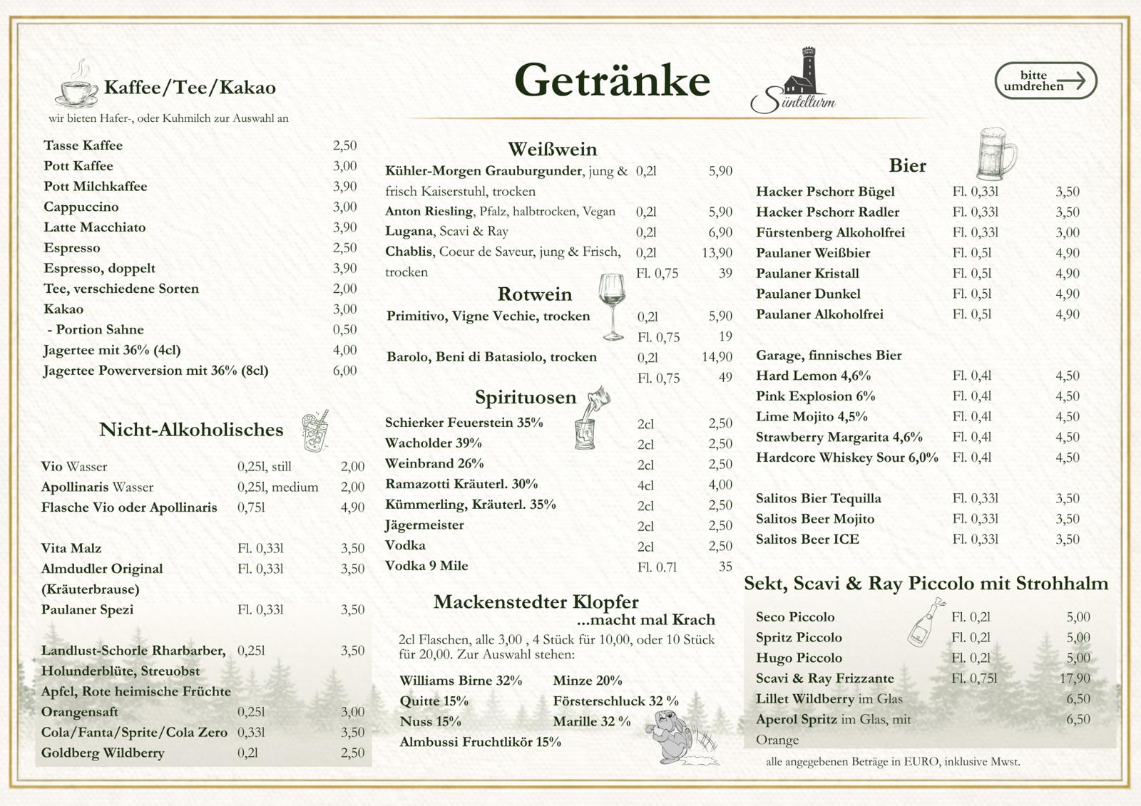 Getränkekarte Süntelturm