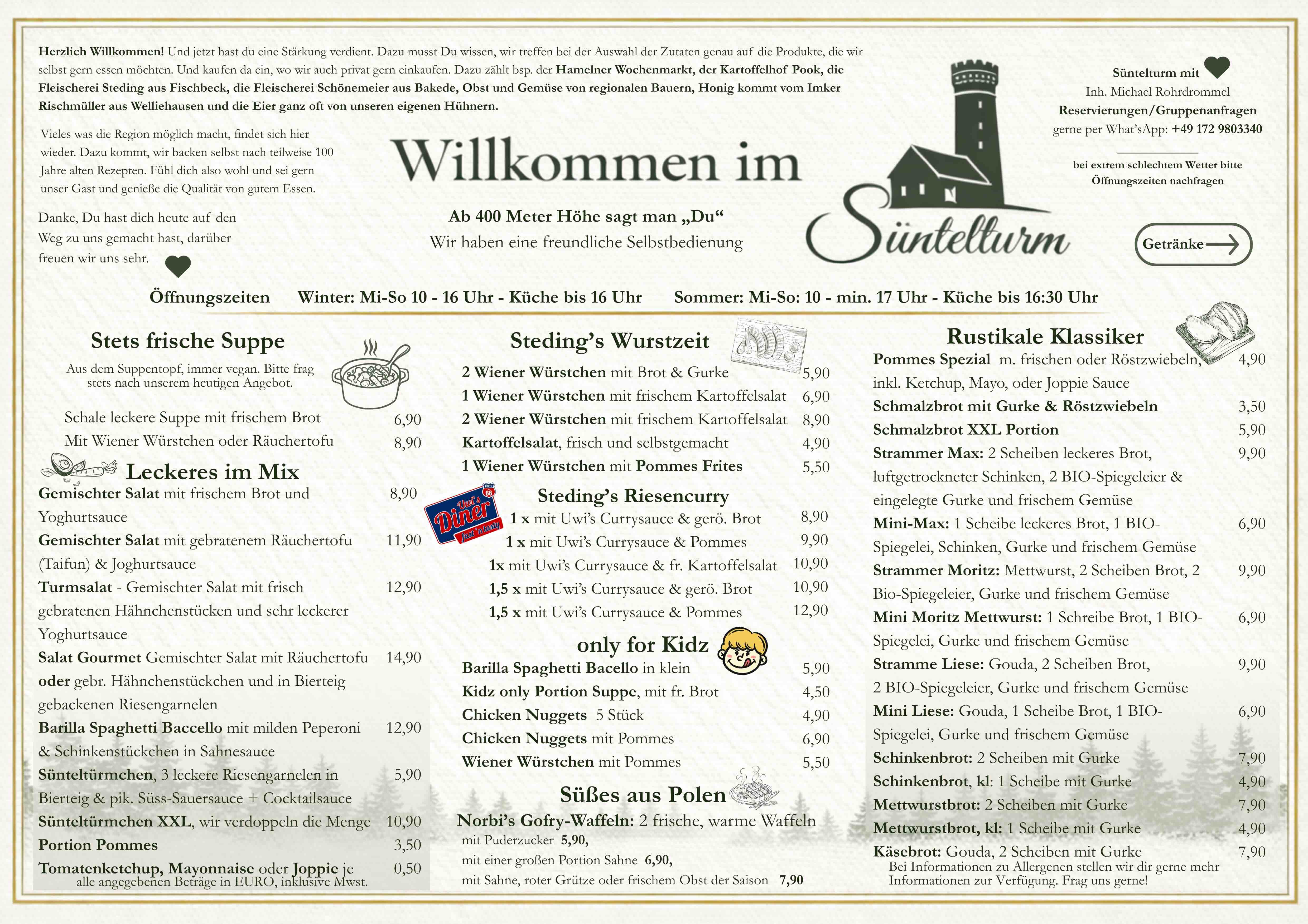 Speisekarte Süntelturm